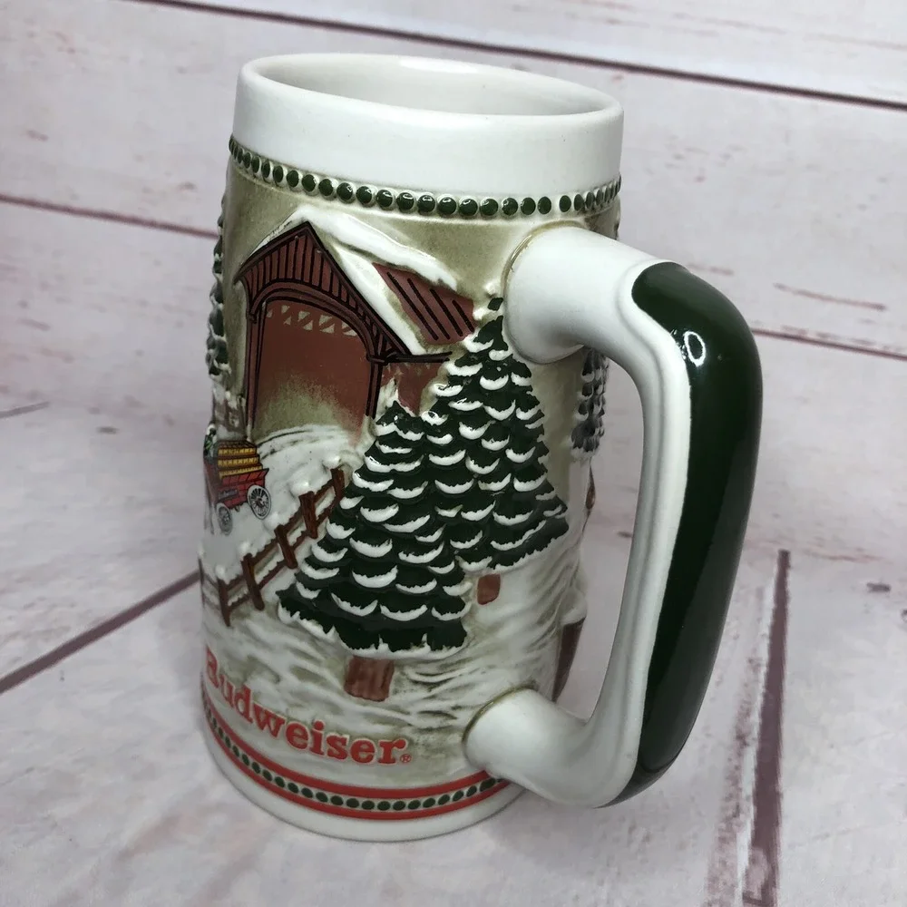 Vintage Budweiser Stein Mug Clydesdales Christmas Ceramarte‎ Snowy Winters Eve
